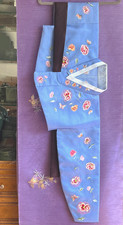 L  Traditional Korean Hanbok Dress Silk Top-Sky blue Top, Peony Hand-Embroidery
