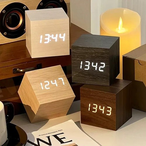 Wooden digital alarm clock - wooden,