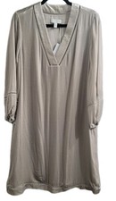 The White Company Silk Velvet Ladder Insert Midi Dress Pale Silver 14 US 10  NWT