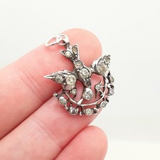 Antique Solid Silver Diamond Paste Bird Pendant Georgian Necklace Brooch Pin