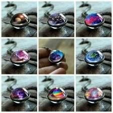 Glow in the Dark Galaxy System Double Sided Glass Dome Planet Pendant Necklace