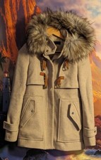 ZARA Woman, coat jacket, Pristine,With Removable Faux Fur Hood UK Size 6-8 Beige