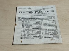 Rare 1951 Kempton Park Races Official Card 26th Boxing Day King George VI