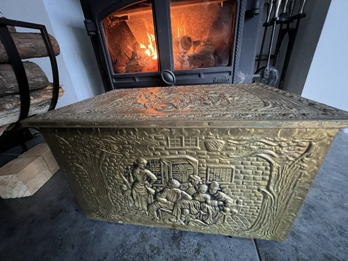Embossed brass coal fireplace - embossed,