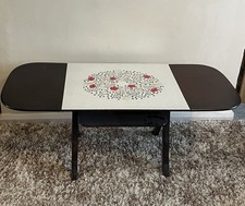 Retro Coffee Table Drop Leaf Solid wood Formica Magazine Rack Floral Top 1960s