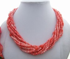 9 rows Pink Coral Necklace 19"  Multi strands Coral Torsade necklace for women