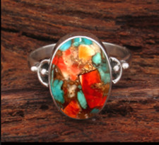 Oyster Copper Turquoise Gemstone 925 Sterling Silver Gift  Ring All Size SR2027