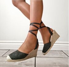Womens Olive Espadrille Sandals Ankle Strap Tie Up Wedge Heel Platform Shoes New