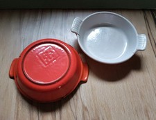 Vintage Le Crueset Mini Flan Dishes 13cm Diameter Orange Enamel Cast Iron X2