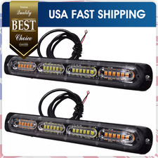 2 Amber&White 24LED Car Truck Warning Hazard Flashing Beacon Strobe Light Bar