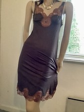 Vtg Rare 1960s Prestige Coffee & Bronze Scalloped  Lace Full Slip Petticoat S
