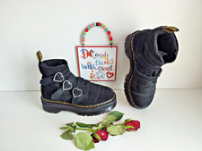 Dr Martens Lazy Oaf buckle black heart platform quad sole pink suede UK5 EU 38