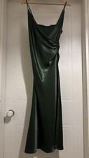 Zara Forest Green Satin Mock Wrap Low Cut Party Cocktail Dress Size Medium