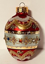 Dept. 56 Faberge Inspired Blown Glass Egg Christmas Ornament Colorful Jewels Red