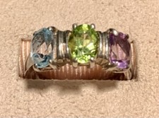 Sterling Silver 925 Ring Peridot Amethyst Aquamarine Size 6