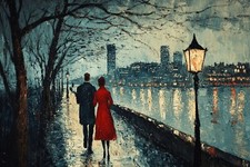 L S lowry Style Canvas Picture