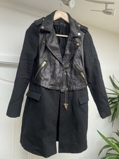 Zara Size S Biker Style Midi Coat Black Faux Leather