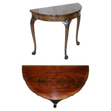 FLAMED MAHOGANY THOMAS CHIPPENDALE STYLE DEMI LUNE CLAW & BALL CONSOLE TABLE
