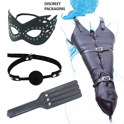 Black leather bondage - leather, 4pcs