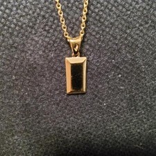 New SOLID INGOT 14K Gold Overlay Sterling Silver Bar Pendant + free chain  838