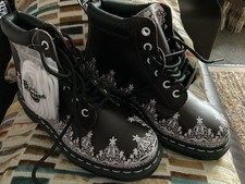 Brand New Size 4 Dr Martens. Deep Burgundy Colour, Pale Pink Trim. White Eyelets