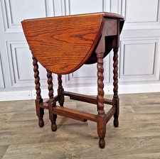 Vintage Solid Oak Barley Twist Drop Leaf Gate Leg Dining Table Antique