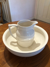 Vintage White China Large Wash Bowl and Water Jug Set