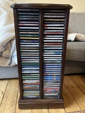 Large Dark Brown Wood CD Storage Cabinet Tower Rack Holds 80 CDs