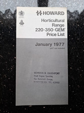 HOWARD ROTAVATOR HORTICULTURAL PRICE  LIST JANUARY  1977 220 GEM 350 ROTOVATOR
