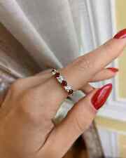 1.52 Ct Round Natural Ruby & Diamond Wedding Eternity Band 14K White Gold Ring