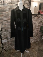 Noa Noa Copenhagen Wool Long Black Velvet Coat Winter Button Up