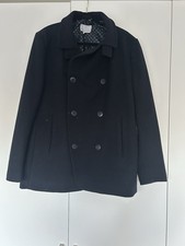 Next Men's Navy Double Breasted Pea Coat, Large, Wool Blend