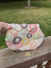 Butler & Wilson Beaded w/Sequins Handbag Clutch Purse Pink Yellow White Lavendar