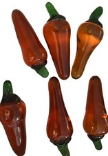 6 Red Art Glass Jalapeño Chili Peppers, Vegetable Figures