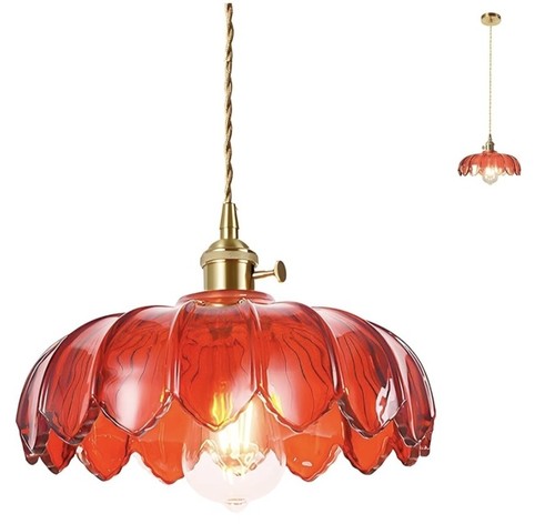Red glass pendant light brass - pendant,