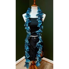 Y2K Blue Ruffle Crochet Knit Lightweight Scarf