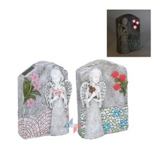 Solar Powered LED Angel Garden Outdoor Ornaments Figurine Statue Grey Stone Efft