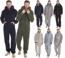 Mens 1Onesie Thick Snuggle Warm Fleece Hooded Zip All In One Winter Jumpsuit