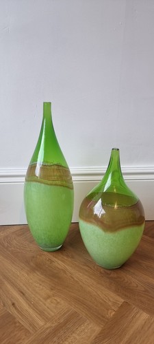Pair green glass vases - of,