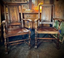 A Pair Of Handmade Unique Carver Chairs in Oak