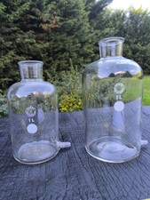 2 x Pyrex Aspirator Bottles 1L & 2L with Side Arm Flask Vintage Lab Glassware