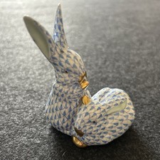 Herend Blue fishnet Pattern Porcelain Rabbits