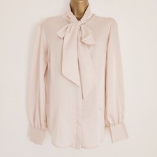 NEW Ex Wallis 8-22 Pussybow Satin Button Up Nude Pink Blouse Top Shirt