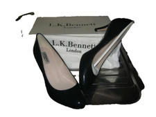 lk bennett blue/navy patent leather court shoes new size 5.5 3inch heel box&dbag