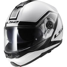 LS2 FF325 STROBE WHITE BLACK FLIP FRONT MODULAR MOTORCYCLE HELMET WITH SUN VISOR