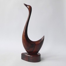 Rosewood stylised bird duck swan. Modernist sculpture, hand carved wood figurine
