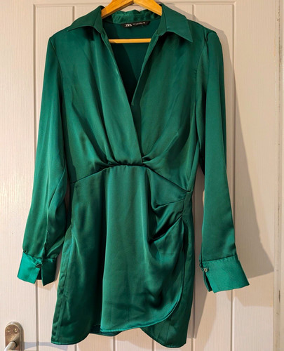 Zara green satin shirt - satin, dress