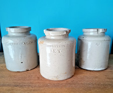 3 Antique Stoneware Glazed Pots / Jars Bailey & Co Fulham London Rustic Decor