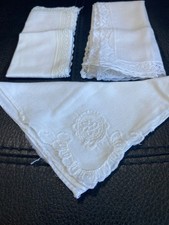 3 white vintage ladies cotton hankies in excellent condition 