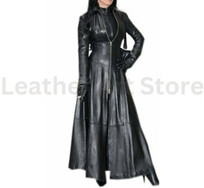 Womens Black Leather Trench